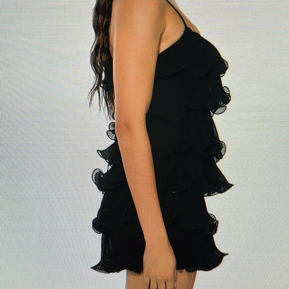 New! AKIRA SWEETIE PLEATED RUFFLE SLEEVELESS MINI DRESS IN BLACK Size M - Picture 2 of 16